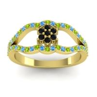 Black Onyx Fashion Ring In 14k Yellow Gold With Peridot And Swiss Blue Topaz – Koza Simple Ring
