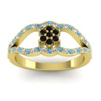 Black Onyx Fashion Ring In 14k Yellow Gold With Swiss Blue Topaz And Lab Diamond – Koza Simple Ring