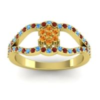 Citrine Fashion Ring In 14k Yellow Gold With Swiss Blue Topaz And Garnet – Koza Simple Ring