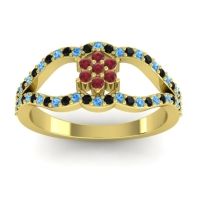Ruby Fashion Ring In 14k Yellow Gold With Swiss Blue Topaz And Black Onyx – Koza Simple Ring