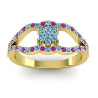 Swiss Blue Topaz Fashion Ring In 14k Yellow Gold With Amethyst – Koza Simple Ring