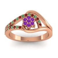 Amethyst Fashion Ring In 14K Rose Gold With Emerald And Garnet – Puspin Simple Ring