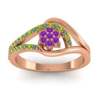 Amethyst Fashion Ring In 14K Rose Gold With Peridot And Emerald – Puspin Simple Ring
