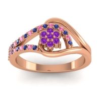 Amethyst Fashion Ring In 14K Rose Gold With Pink Tourmaline And Blue Sapphire – Puspin Simple Ring