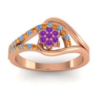 Amethyst Fashion Ring In 18K Rose Gold With Swiss Blue Topaz And Citrine – Puspin Simple Ring