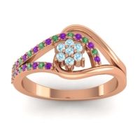 Aquamarine Fashion Ring In 14K Rose Gold With Emerald And Amethyst – Puspin Simple Ring
