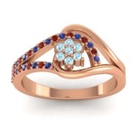 Aquamarine Fashion Ring In 14K Rose Gold With Garnet And Blue Sapphire – Puspin Simple Ring