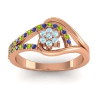 Aquamarine Fashion Ring In 14K Rose Gold With Peridot And Blue Sapphire – Puspin Simple Ring