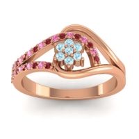 Aquamarine Fashion Ring In 14K Rose Gold With Pink Tourmaline And Ruby – Puspin Simple Ring