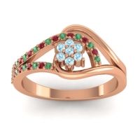 Aquamarine Fashion Ring In 14K Rose Gold With Ruby And Emerald – Puspin Simple Ring