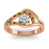 Aquamarine Fashion Ring In 14K Rose Gold With Ruby And Peridot – Puspin Simple Ring