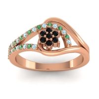 Black Onyx Fashion Ring In 14K Rose Gold With Emerald And Aquamarine – Puspin Simple Ring