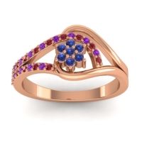 Blue Sapphire Fashion Ring In 14K Rose Gold With Amethyst And Ruby – Puspin Simple Ring