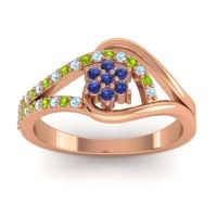Blue Sapphire Fashion Ring In 14K Rose Gold With Peridot And Aquamarine – Puspin Simple Ring