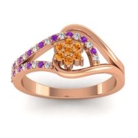 Citrine Fashion Ring In 14K Rose Gold With Amethyst And Diamond – Puspin Simple Ring