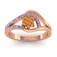 Citrine Fashion Ring In 18K Rose Gold With Pink Tourmaline And Swiss Blue Topaz – Puspin Simple Ring