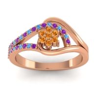 Citrine Fashion Ring In 18K Rose Gold With Swiss Blue Topaz And Amethyst – Puspin Simple Ring