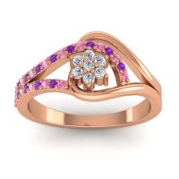 Diamond Fashion Ring In 14K Rose Gold With Amethyst And Pink Tourmaline – Puspin Simple Ring