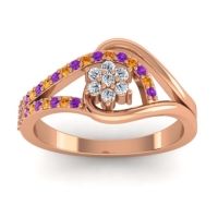 Diamond Fashion Ring In 14K Rose Gold With Citrine And Amethyst – Puspin Simple Ring