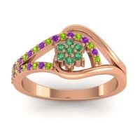 Emerald Fashion Ring In 14K Rose Gold With Amethyst And Peridot – Puspin Simple Ring