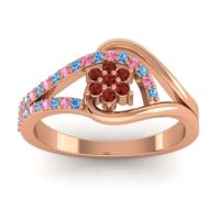 Garnet Fashion Ring In 18K Rose Gold With Pink Tourmaline And Swiss Blue Topaz – Puspin Simple Ring