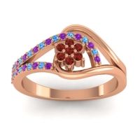 Garnet Fashion Ring In 18K Rose Gold With Swiss Blue Topaz And Amethyst – Puspin Simple Ring