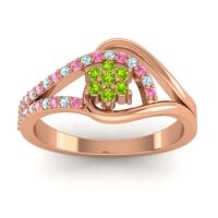 Peridot Fashion Ring In 14K Rose Gold With Aquamarine And Pink Tourmaline – Puspin Simple Ring