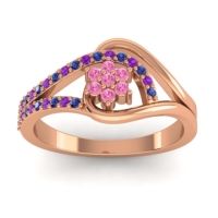 Pink Tourmaline Fashion Ring In 14K Rose Gold With Amethyst And Blue Sapphire – Puspin Simple Ring
