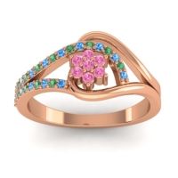 Pink Tourmaline Fashion Ring In 14K Rose Gold With Emerald And Swiss Blue Topaz – Puspin Simple Ring