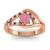 Pink Tourmaline Fashion Ring In 14K Rose Gold With Ruby And Aquamarine – Puspin Simple Ring