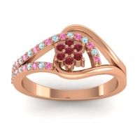 Ruby Fashion Ring In 14K Rose Gold With Aquamarine And Pink Tourmaline – Puspin Simple Ring