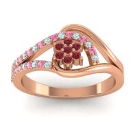 Ruby Fashion Ring In 14K Rose Gold With Pink Tourmaline And Aquamarine – Puspin Simple Ring