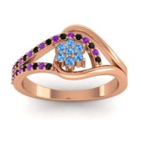 Swiss Blue Topaz Fashion Ring In 18K Rose Gold With Amethyst And Black Onyx – Puspin Simple Ring
