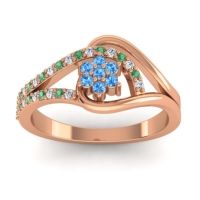 Swiss Blue Topaz Fashion Ring In 14K Rose Gold With Emerald And Lab Diamond – Puspin Simple Ring