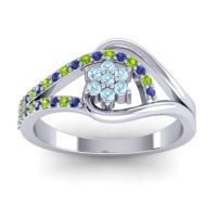 Aquamarine Fashion Ring In 14k White Gold With Peridot And Blue Sapphire – Puspin Simple Ring