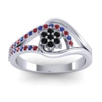 Black Onyx Fashion Ring In 14k White Gold With Blue Sapphire And Ruby – Puspin Simple Ring
