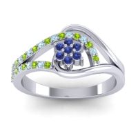 Blue Sapphire Fashion Ring In 14k White Gold With Aquamarine And Peridot – Puspin Simple Ring