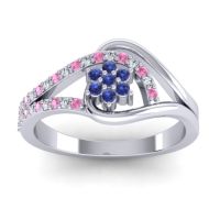 Blue Sapphire Fashion Ring In 14k White Gold With Lab Diamond And Pink Tourmaline – Puspin Simple Ring
