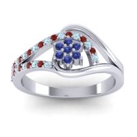 Blue Sapphire Fashion Ring In 14k White Gold With Garnet And Aquamarine – Puspin Simple Ring
