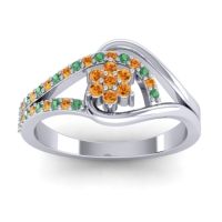 Citrine Fashion Ring In 14k White Gold With Emerald – Puspin Simple Ring