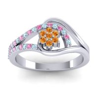 Citrine Fashion Ring In 14k White Gold With Pink Tourmaline And Aquamarine – Puspin Simple Ring