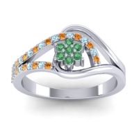 Emerald Fashion Ring In 14k White Gold With Aquamarine And Citrine – Puspin Simple Ring