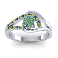 Emerald Fashion Ring In 14k White Gold With Blue Sapphire And Peridot – Puspin Simple Ring
