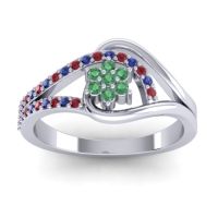 Emerald Fashion Ring In 14k White Gold With Blue Sapphire And Ruby – Puspin Simple Ring