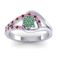 Emerald Fashion Ring In 14k White Gold With Garnet And Pink Tourmaline – Puspin Simple Ring