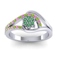 Emerald Fashion Ring In 14k White Gold With Pink Tourmaline And Peridot – Puspin Simple Ring