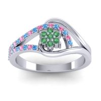Emerald Fashion Ring In 14k White Gold With Pink Tourmaline And Swiss Blue Topaz – Puspin Simple Ring