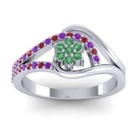 Emerald Fashion Ring In 14k White Gold With Ruby And Amethyst – Puspin Simple Ring