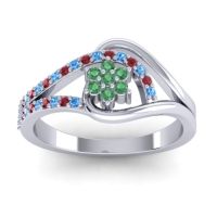 Emerald Fashion Ring In 14k White Gold With Ruby And Swiss Blue Topaz – Puspin Simple Ring