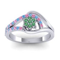 Emerald Fashion Ring In 14k White Gold With Swiss Blue Topaz And Pink Tourmaline – Puspin Simple Ring